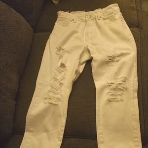 White 90s High-Waisted Distressed Jeans